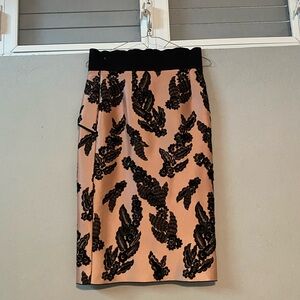 Marc Jacobs Black and Blush Embroidered Pencil Skirt with Bustle Ruffle